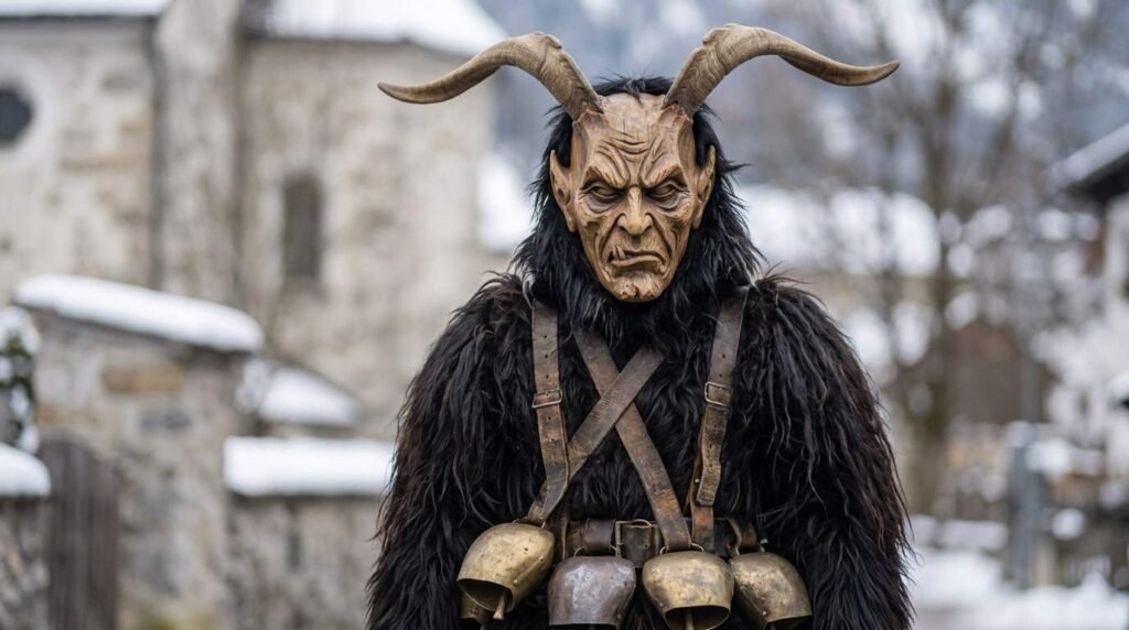 Krampus costume elements in traditional Alpine costume design